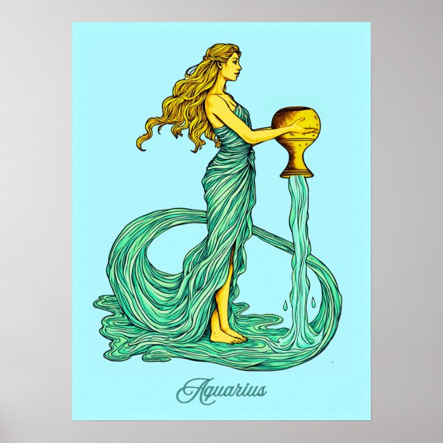 Aquarius Zodiac Sign, Woman with Flowing Water Poster (Front)