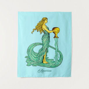 Aquarius Zodiac Sign, Woman with Flowing Water Tapestry