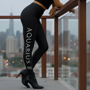 Aquarius Zodiac Silver Black Astrology Birthday Leggings