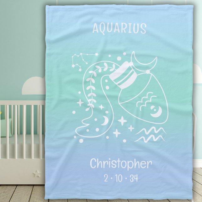 Aquarius Zodiac Star Name Birthdate Blue Baby Fleece Blanket (Creator Uploaded)