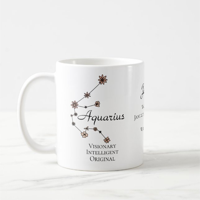 Aquarius Zodiac Star Sign Flower Constellation  Coffee Mug (Left)