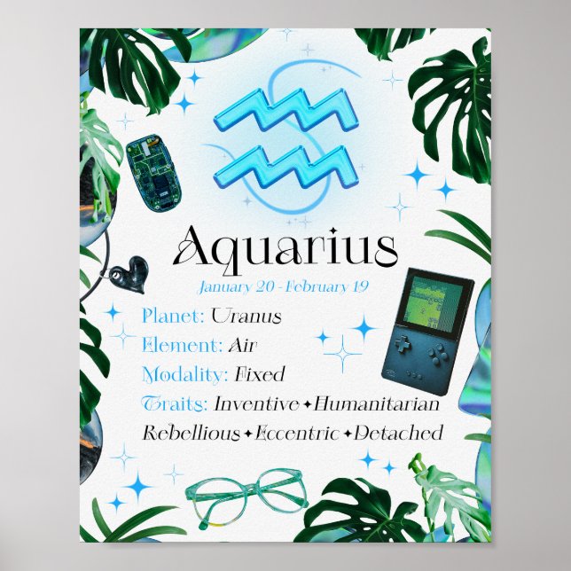 Aquarius Zodiac Star Sign Y2K White 4:5 Poster (Front)