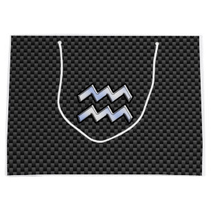 Aquarius Zodiac Symbol Carbon Fibre Decor Large Gift Bag