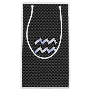 Aquarius Zodiac Symbol Carbon Fibre Decor Small Gift Bag