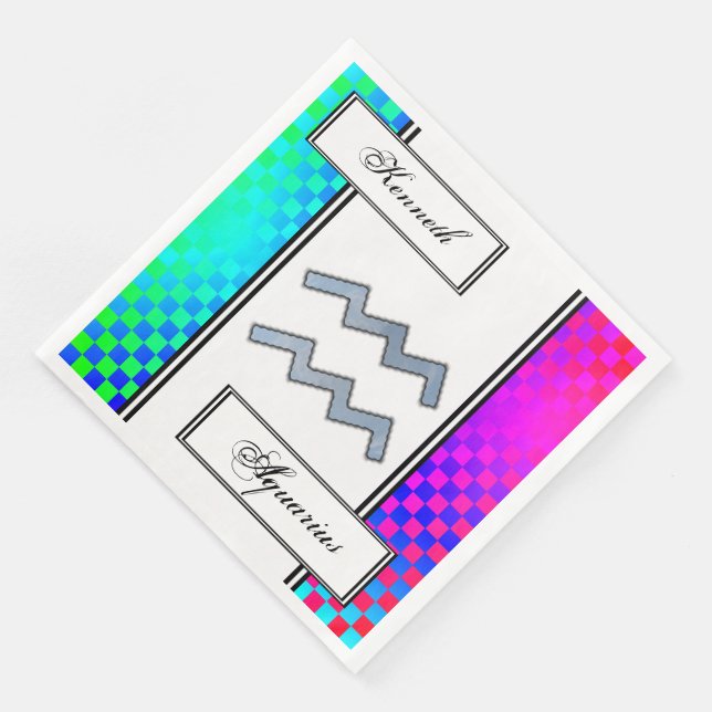 Aquarius Zodiac Symbol Element by Kenneth Yoncich Napkin (Corner)