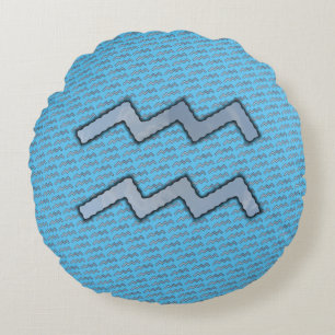 Aquarius Zodiac Symbol Element by Kenneth Yoncich Round Cushion