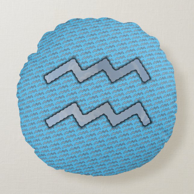 Aquarius Zodiac Symbol Element by Kenneth Yoncich Round Cushion (Front)