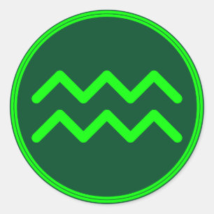 Aquarius Zodiac Symbol Green Mix Classic Round Sticker