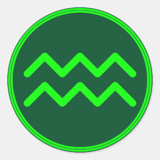 Aquarius Zodiac Symbol Green Mix Classic Round Sticker