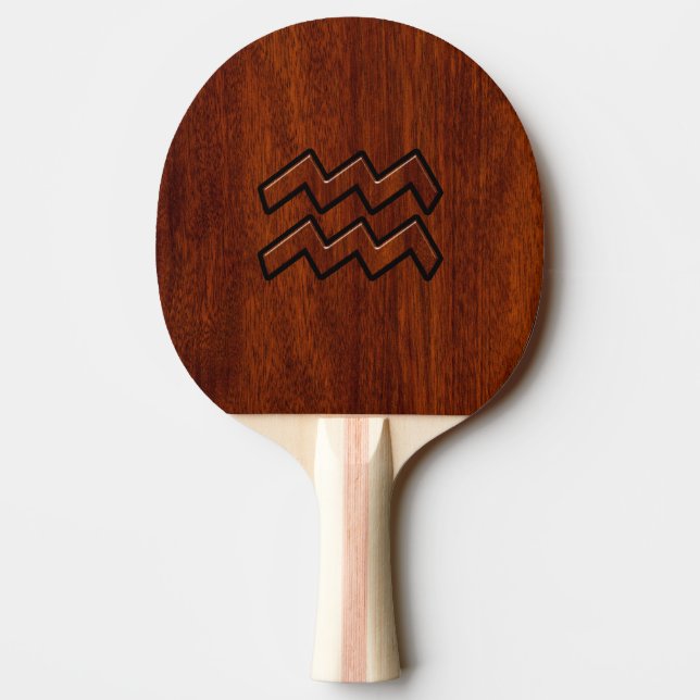 Aquarius Zodiac Symbol Mahogany Style Ping Pong Paddle (Back)