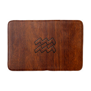 Aquarius Zodiac Symbol Mahogany Wood Style Bath Mat