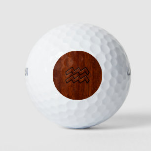 Aquarius Zodiac Symbol Mahogany Wood Style Golf Balls
