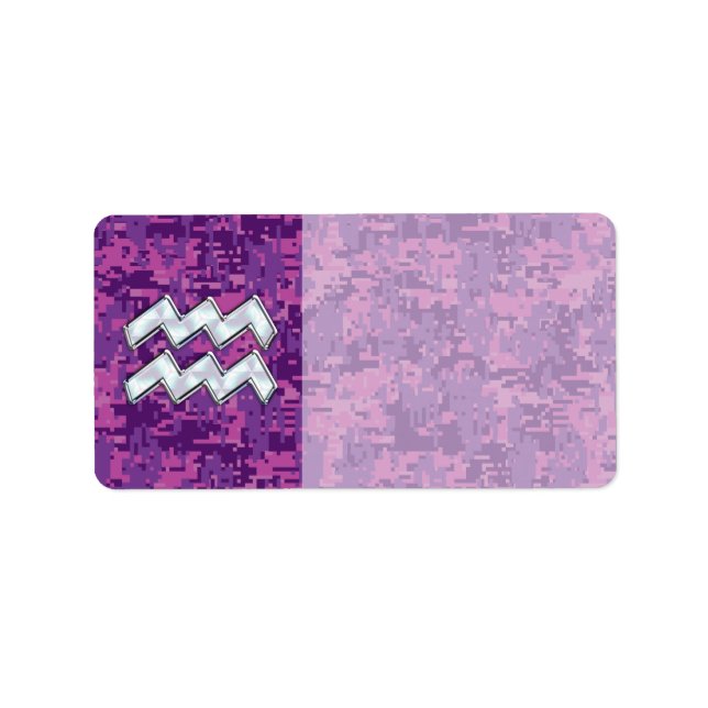 Aquarius Zodiac Symbol on fuchsia digital camo Label (Front)