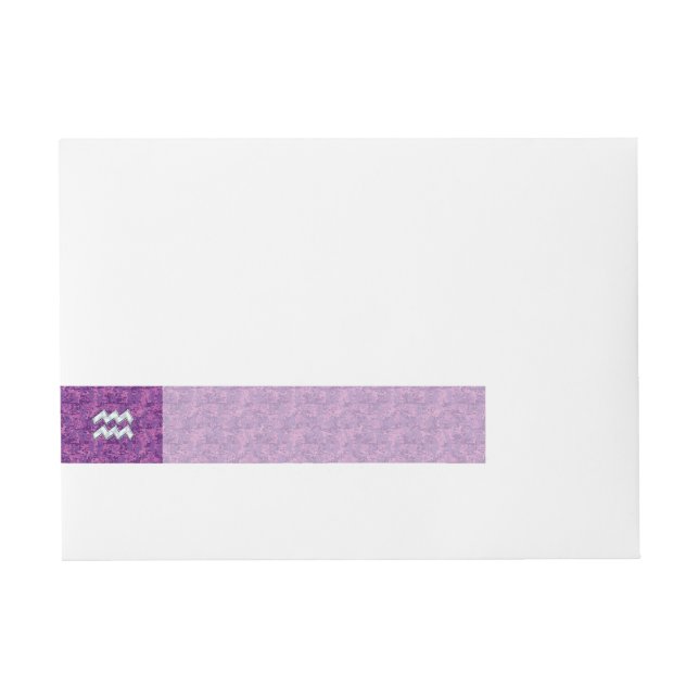 Aquarius Zodiac Symbol on fuchsia digital camo Wraparound Address Label (Front)