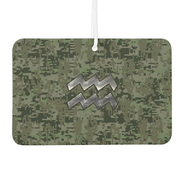 Aquarius Zodiac Symbol on Green Digital Camouflage Car Air Freshener (Front)
