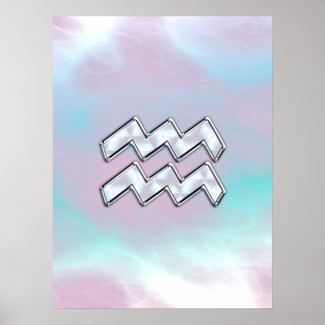 Aquarius Zodiac Symbol on Mother of Pearl Decor (Front)