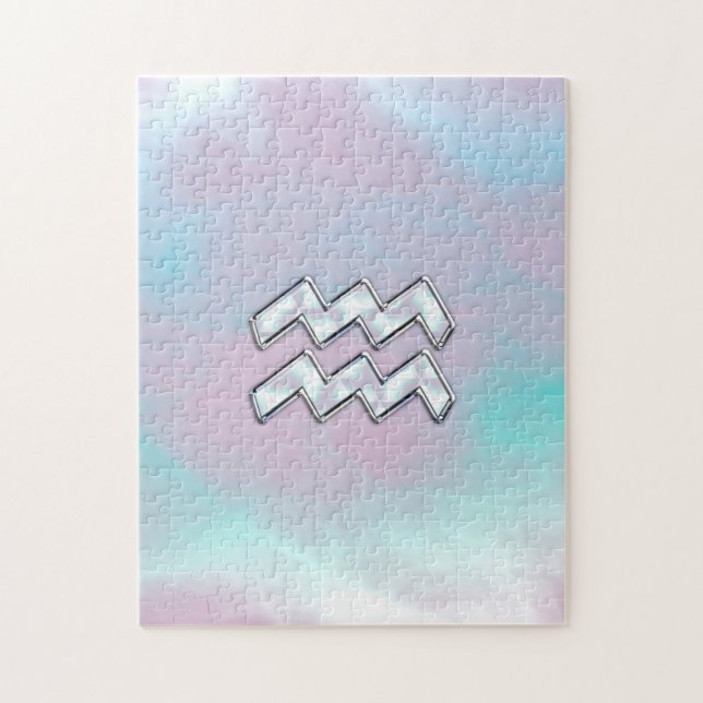 Aquarius Zodiac Symbol on Mother of Pearl Nacre Jigsaw Puzzle (Vertical)