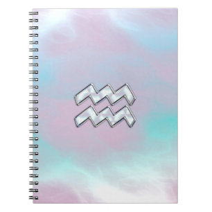 Aquarius Zodiac Symbol on Mother of Pearl Nacre Notebook