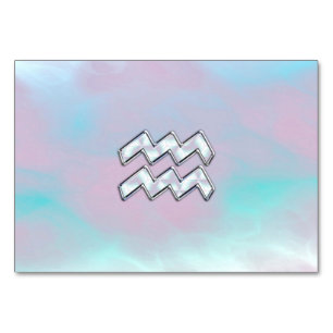 Aquarius Zodiac Symbol on Mother of Pearl Nacre Table Number