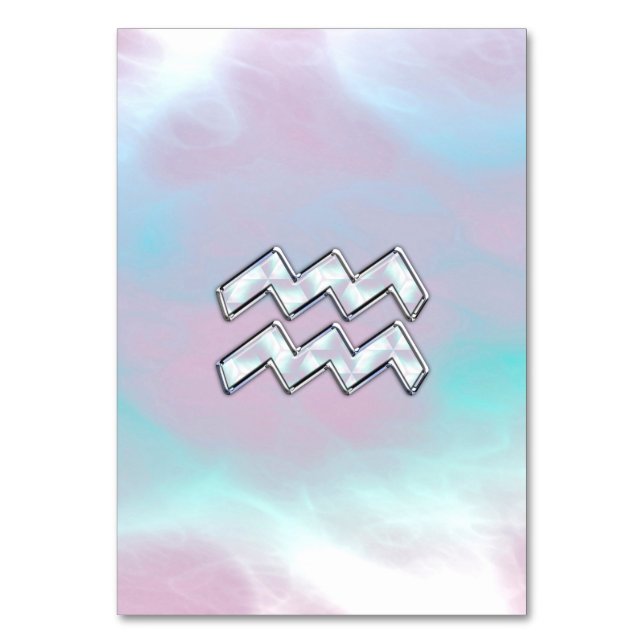 Aquarius Zodiac Symbol on Mother of Pearl Nacre Table Number (Front)