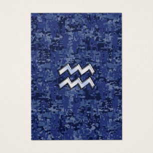 Aquarius Zodiac Symbol on navy blue digital camo