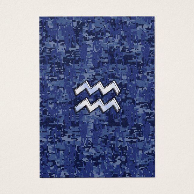 Aquarius Zodiac Symbol on navy blue digital camo (Front)