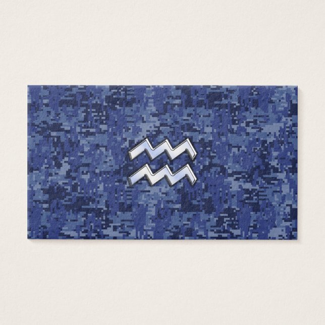 Aquarius Zodiac Symbol on navy blue digital camo (Front)
