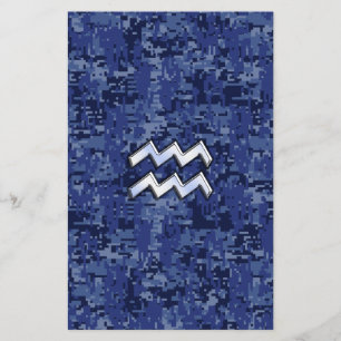 Aquarius Zodiac Symbol on navy blue digital camo Flyer