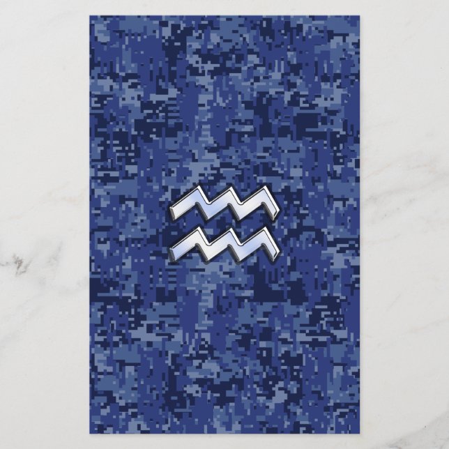 Aquarius Zodiac Symbol on navy blue digital camo Flyer (Front)