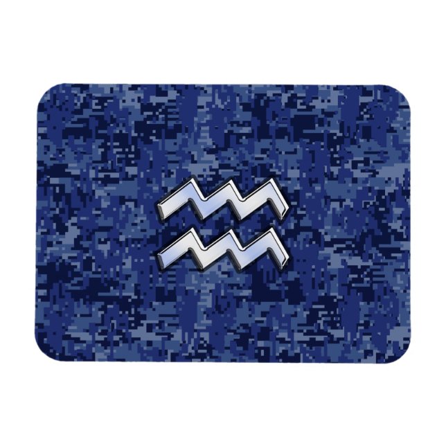 Aquarius Zodiac Symbol on navy blue digital camo Magnet (Horizontal)