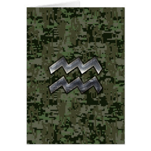Aquarius Zodiac Symbol on olive green digital camo