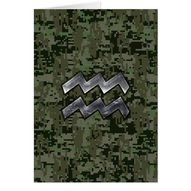 Aquarius Zodiac Symbol on olive green digital camo (Front)