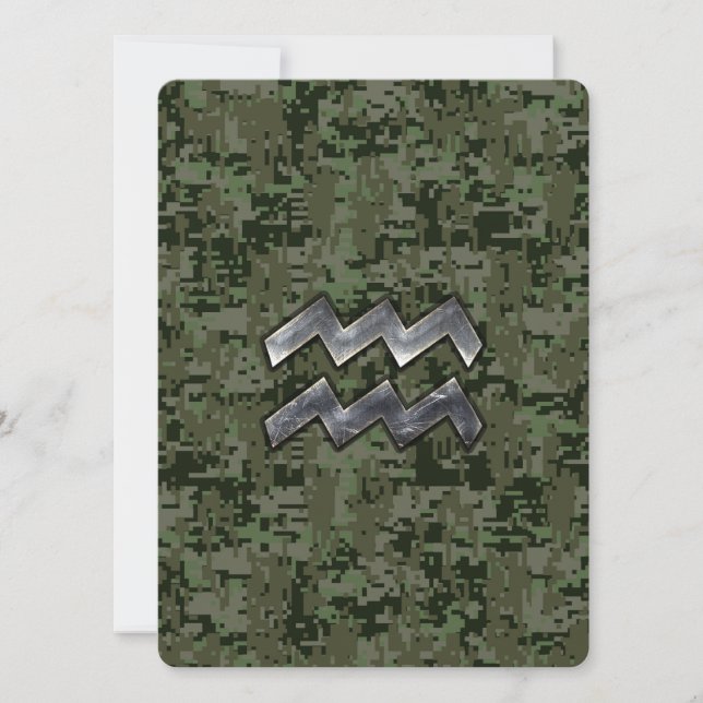 Aquarius Zodiac Symbol on olive green digital camo (Front)