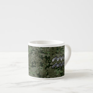 Aquarius Zodiac Symbol on olive green digital camo Espresso Cup