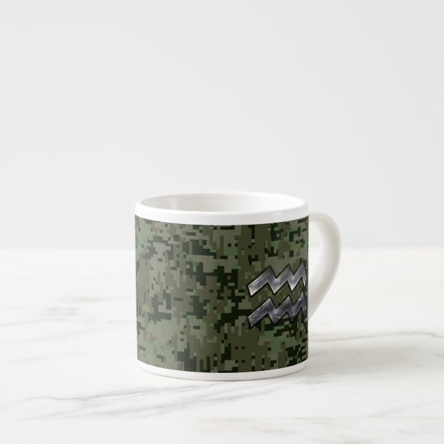 Aquarius Zodiac Symbol on olive green digital camo Espresso Cup (Front Right)