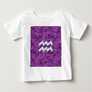 Aquarius Zodiac Symbol on Pink Digital Camouflage Baby T-Shirt