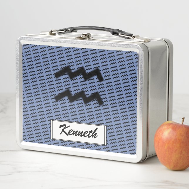 Aquarius Zodiac Symbol Standard by K Yoncich Metal Lunch Box (In Situ)