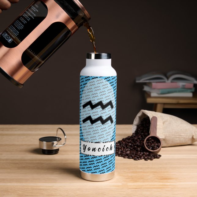 Aquarius Zodiac Symbol Standard by K Yoncich Water Bottle (Coffee)