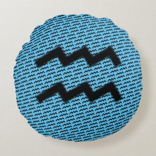 Aquarius Zodiac Symbol Standard by Kenneth Yoncich Round Cushion