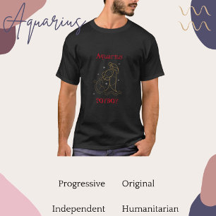 Aquarius Zodiac Typography Gold Red Graphic Cool T-Shirt
