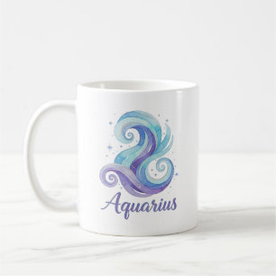 Aquarius Zodiac Watercolor Celestial Stars Jan Feb Coffee Mug