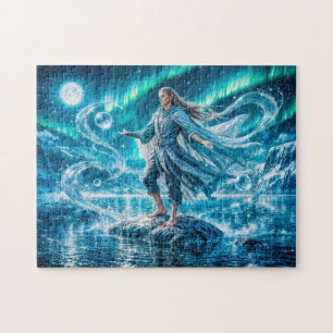 Aquarius Zodiac with Moonlit Water Mage and Celest Jigsaw Puzzle