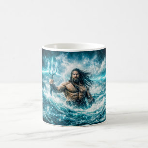 Aquarius Zodiac with Trident Warrior in Stormy Oce Coffee Mug