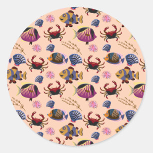 Aquatic animals pattern ocean underwater life 10 classic round sticker