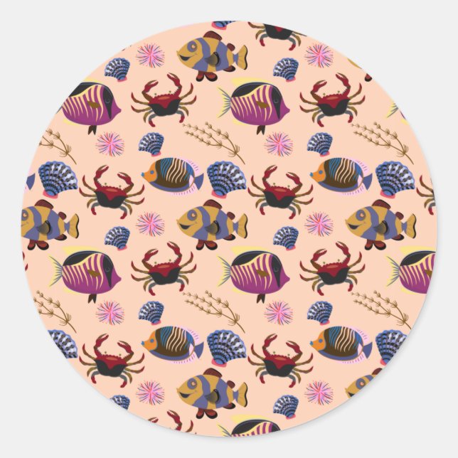 Aquatic animals pattern | ocean underwater life 10 classic round sticker (Front)