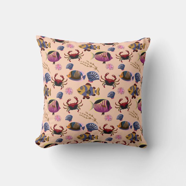 Aquatic animals pattern | ocean underwater life 10 cushion (Front)
