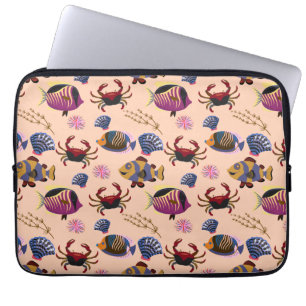 Aquatic animals pattern   ocean underwater life 10 laptop sleeve