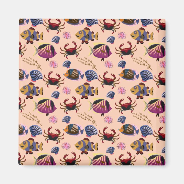 Aquatic animals pattern | ocean underwater life 10 magnet (Front)