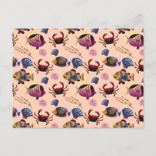 Aquatic animals pattern ocean underwater life 10 postcard