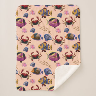Aquatic animals pattern   ocean underwater life 10 sherpa blanket